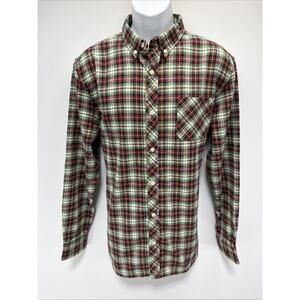 RQQBA Shirt Mens XL Green Red Long Sleeve Flannel Plaid Button Up Outdoor